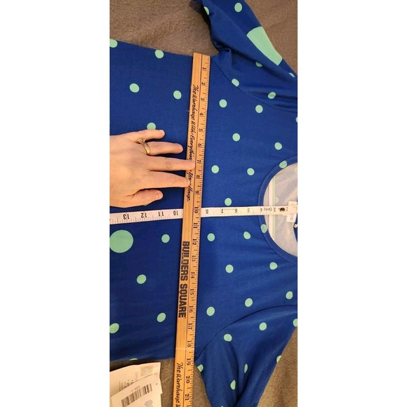 NWT LuLaRoe Julia Dress Knee Length‎ Scoop Polka Dot Royal Blue Aqua Size Large - Picture 7 of 11